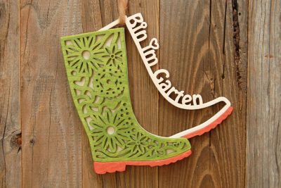 Blumenstiefel – Bin-im-Garten-Türschild