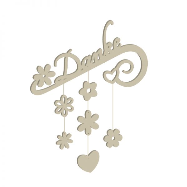 Mobile mit Danke-SChriftzug und Blumen | Digitale Laubsägevorlage